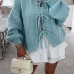 Multi-colored belted loose knit cardigan