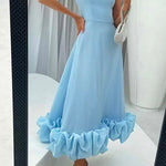 Margovil High Waist Ruffle Hem Swing Maxi Cami Party Dress