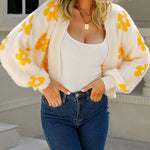 Nadorine Women's Cute Daisy Knit Cardigan Long Sleeve Casual Flower Open Front Sweater Tops