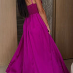 Solid Color Suspender Back Pleated Elegant Slit Full Hem Maxi Dress