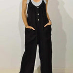 High Waist Wide Leg Overalls Jumpsuits Retro Plain Braces Overall Rompers with Button