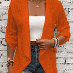 Long Sleeves Loose Buttoned Hollow Jacquard Solid Color Collarless Outerwear