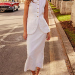 Solid Color Two Piece Outfits Sleeveless Tank Top Loose Fit Casual High Waist Skirts Suit
