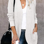 Long Sleeve Open Front Cardigans Curved Fly Pocket Sweater Outwear