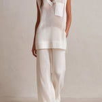Quiet Luxury Ivory Knit Sleeveless Top & Wide-Leg Pants Two-Piece Set