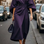Elegant waist dress with casual batwing sleeves