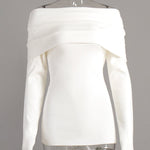 Long Sleeves Loose Solid Color Off-The-Shoulder Pullovers Sweater Tops