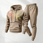 KZZ Men's Polo Pattern Print Hoodie and Drawstring Sweatpants Set
