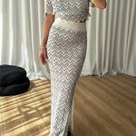 High Rise Zigzag Patterned Side Slit Maxi Skirt