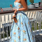 Margovil Spaghetti Strap Waisted Floral Print A-line Maxi Dress