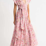 Halter V Neck Floral Print Maxi Dress