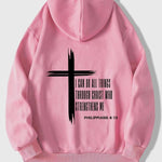 KZZ Men's Cross & Letter Print Drop Shoulder Hoodie,  Casual Regular Fit Hooded Sweatshirt
