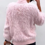 Women's Faux Fur Sweater Cardigan Knitted Turtleneck Jumper Fluffy Coat