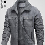 KZZ Men's Solid Pocket Zipper Fleece Jacket