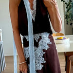 Chic Sleeveless V Neck Lace Trim Satin Top