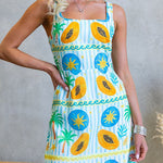 Square Neck Sleeveless Tropic Print Mini Dress