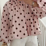 Lantern Long Sleeves Bow Back Slit Polka Dot Top