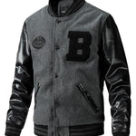 KZZ Men's Letter Patched Pocket Button Front Varsity Jacket