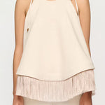 Tie Knot Shoulder Sleeveless Fringe Hem Top