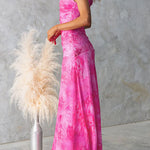 Asymmetric Shoulder Ruched Waist Floral Print Maxi Dress