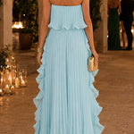 Margovil Strapless Tube Ruffle Hem Pleated Maxi Dress