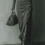 Women's Dark Grey High Elastic Knitted Hooded Maxi Dress