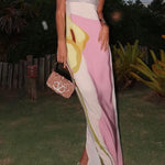 Strapless Tube Color Block Printed Maxi Party Dress
