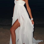 Margovil Sleeveless Open Back Ruffle Trim Slit Maxi Dress
