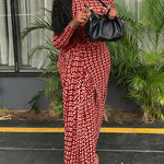 Geometric Print Long Sleeve Waist Tied Detail Maxi Dress Casual Slim Fit Slit Vacation Dress