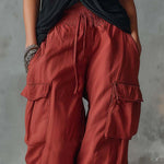 Retro Casual Workwear Style Red Cotton Pants
