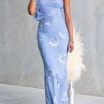 Ruffle One Shoulder Floral Bodycon Maxi Dress
