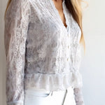 Stylish V-neck Button Down Long Sleeve Lace Shirt