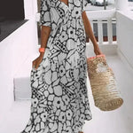 CHRISTINE | Long Summer Dress with Flowing Cut and Elegant Graphic Pattern