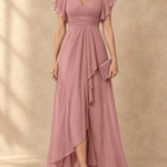 Denise Flutter Sleeve High-Low Chiffon Maxi Dress