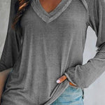 Margovil V Neck Long Sleeves Solid T Shirt