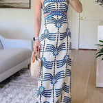 Margovil Tie Shoulder Cut Out Waist Printed Maxi Dress