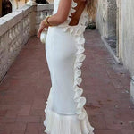 Margovil Spaghetti Strap Open Back Ruffle Trim Maxi Dress