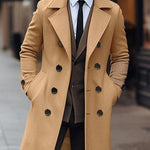 KZZ Men's Solid Color Trench Coat Double Button Windproof Jacket