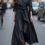 Margovil Long Sleeves Button Up Bow Waist Maxi Dress