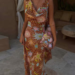 Margovil Cowl Neck Open Back Printed Maxi Dress with Scarf