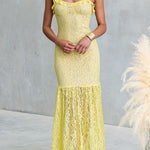 Sleeveless Lace Hollow Out Ruffle Trim Maxi Dress