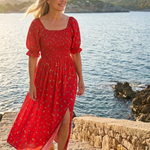 Delphine | Square Neck Floral Puff Sleeve Midi Dress