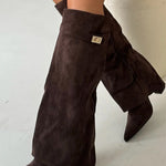 Margovil Pointed Toe Block Heel Fold Over High Boots