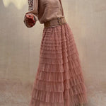 Margovil Tulle Layered Ruffle Mesh Maxi Skirt