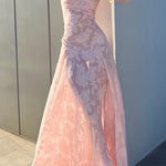 Margovil Spaghetti Strap Back Lace-up Applique Flower Lace Maxi Dress