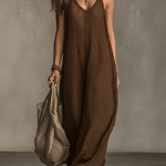 Bohemian Relaxed Sleeveless Wide-Leg Olive Knit Maxi Dress