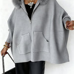 Margovil Dolman Sleeves Zipper Up Pocketed Jacket with Faux Fur Hood