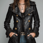 Vintage Black Double-Breasted Faux Leather Jacket