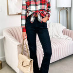 Classic Long Sleeves Button Down Plaid Blouse Shirt