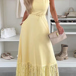 Square Neck Sleeveless Lace Splice Maxi Dress